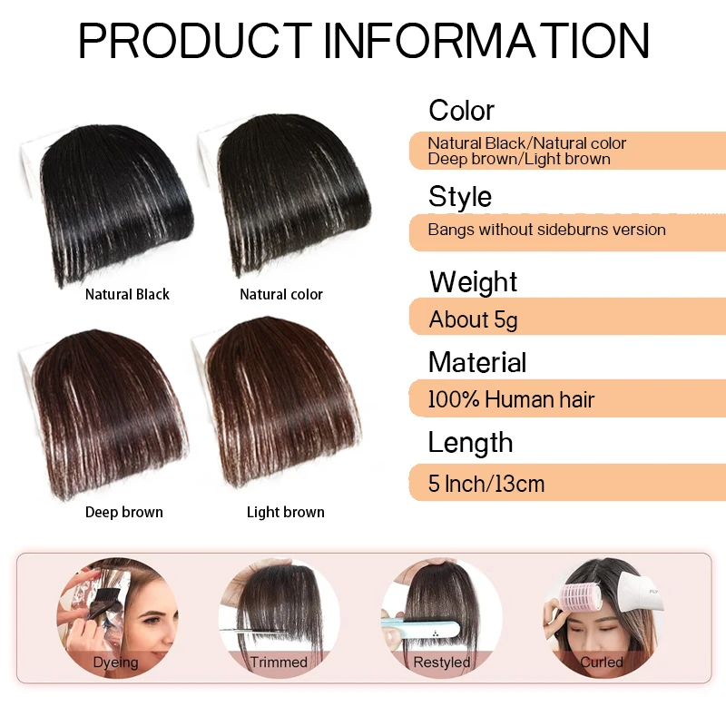 100% cheveux humains mode Invisible Air frange pince à cheveux sur Air frange postiche avant faux cheveux pièces accessoire de coiffure pour les femmes