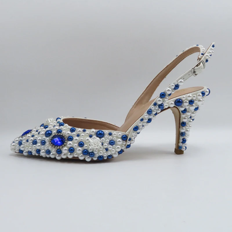 2024 nuovo arrivo Blue Pearl spike scarpe da festa femminili e borsa scarpe da sposa donna moda tacco sottile pompe alte poco profonde