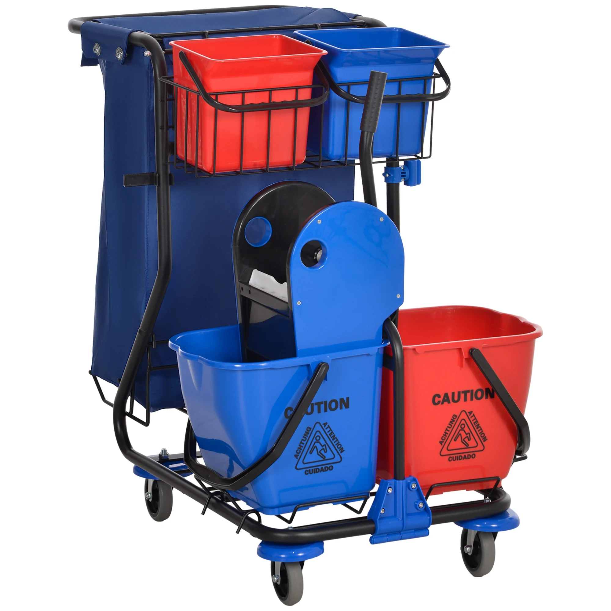 HOMCOM cleaning cart with garbage bag bins 93x80x97 cm red and blue