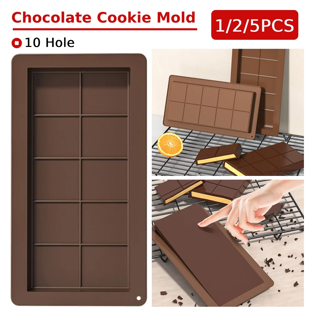 1/2/5pcs 10 Holes Silicone Chocolate Biscuit Moulds Diy Biscuit Baking Moulds Non-Stick Biscuit Candy Moulds Home Baking Tools