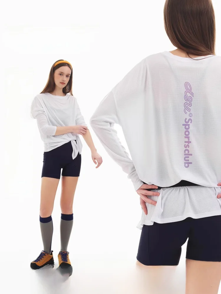 

DSU Spring Summer New Lightweight Breathable Long Sve T-irt Loose Slit Micro Transparent Small Square Pattern Women's Top