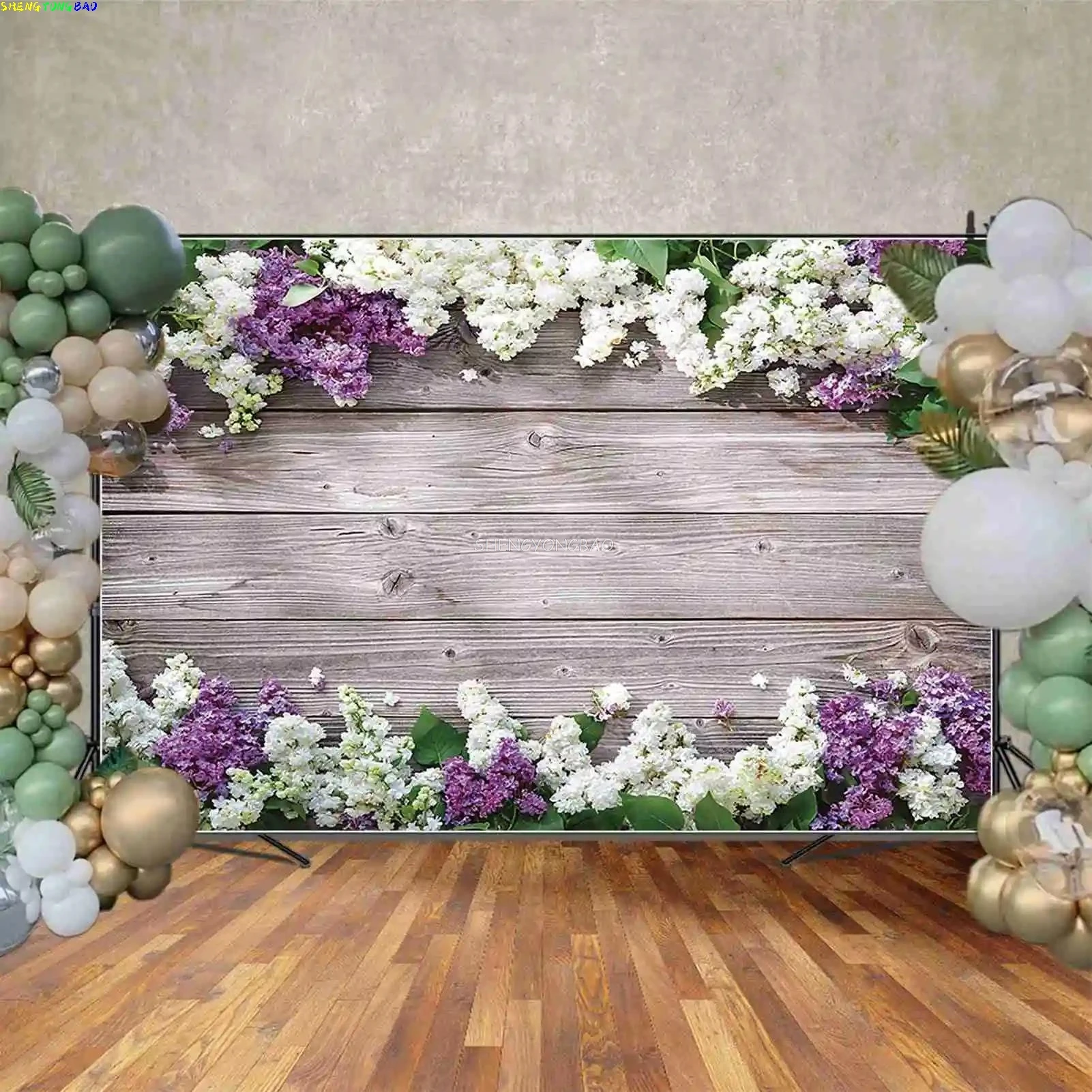 Wooden Planks With Flower Product Photography Backdrops Spring Wood Boards Birthday Portrait Photo Studio Background SD-01