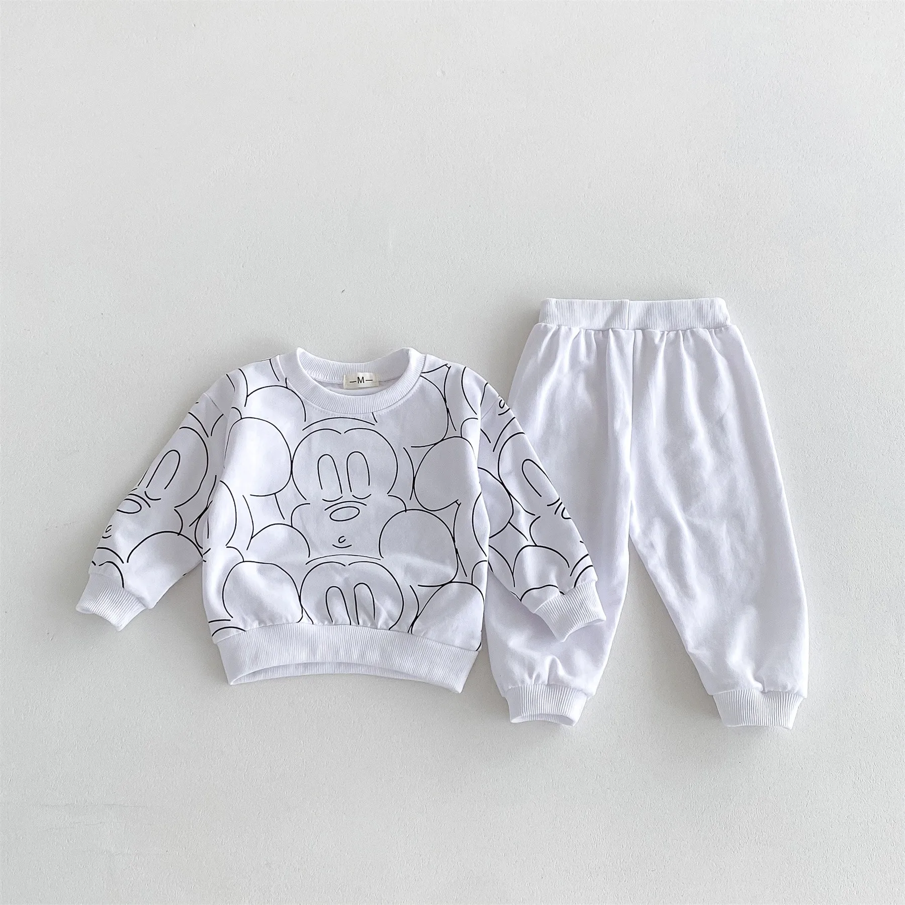 Solid Color Mickey Sweatshirt + Sweatpants Kids 2 Piece Set Spring Fall Clothing Children\'s Wear Long Sleeved Girl Boy Tracksuit