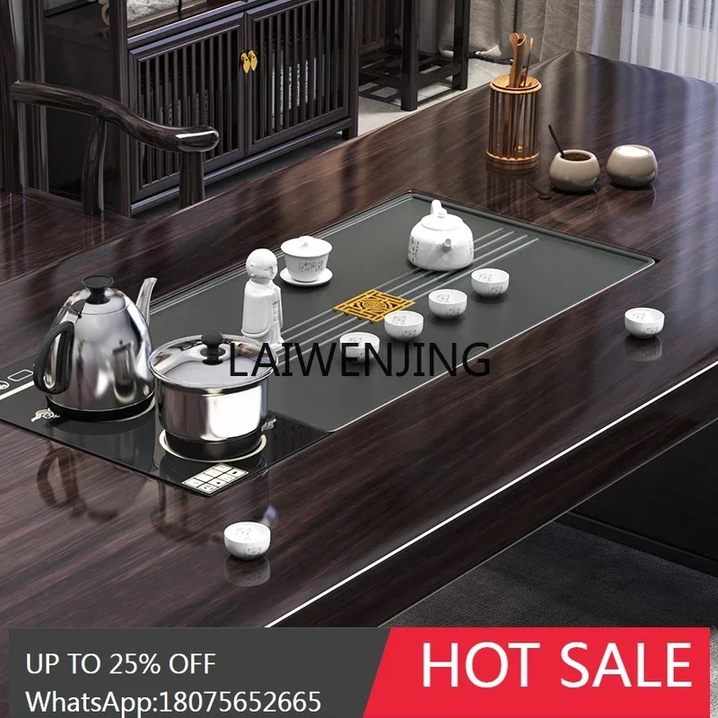 new Chinese solid wood large board tea table and chair combination household simple tea table