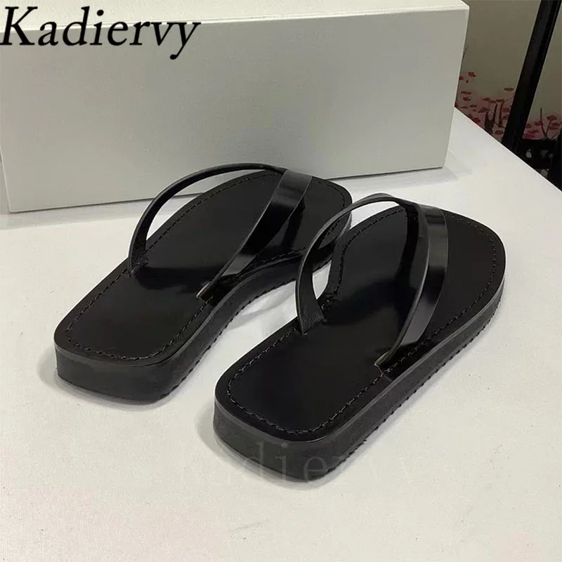 Flip-Flops Summer Flat Slippers Women Holiday Beach Shoes Woman Genuine Leather Black Wine Red Comfort Slides Woman