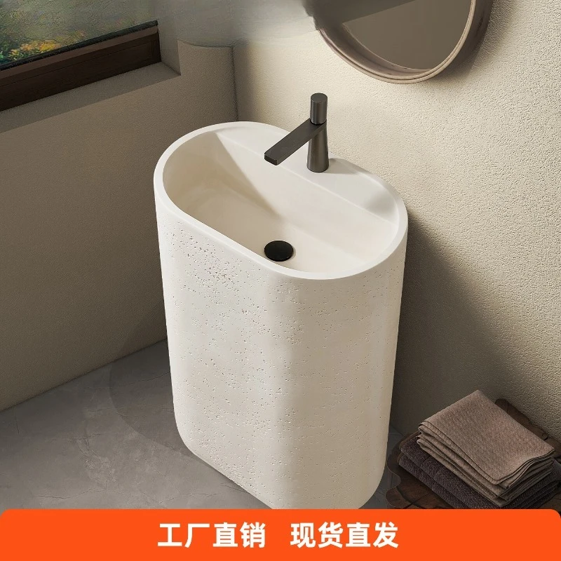 

Japanese-style wabi-**** wind travertine column basin oval integrated floor-to-ceiling sink artistic creativity personalized fac