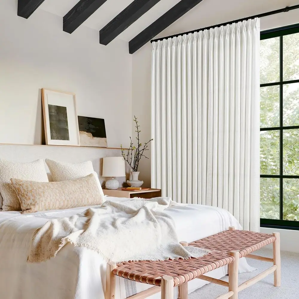 Extra Wide Ivory Linen Pinch Pleat Curtains, 84 Length, 70 Wide for Living Room, Sliding Door, with Memory Pleat Hooks, 1 Panel