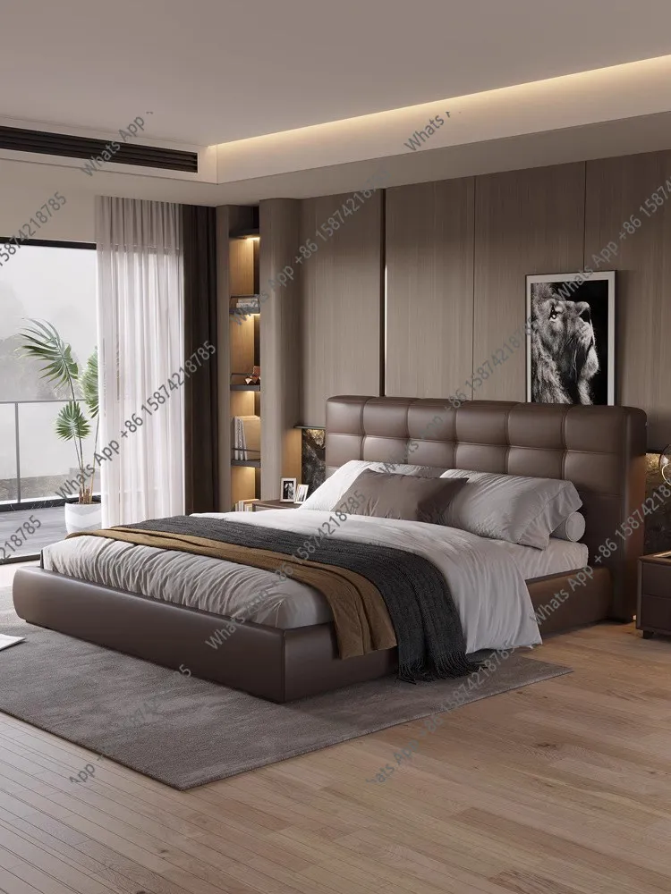 

B Italian Minimalist Leather Bed, Master Bedroom, Modern Simplicity, Light Luxury, Double Wedding Bed, Soft Leather Bed Minimali