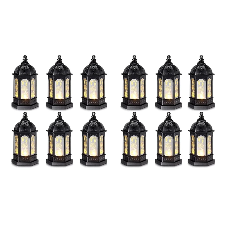 

12Pcs Mini Ramadan Candle Mubarak Lantern LED Eid Mubarak Lantern Moon Star Lights Moroccan Style Hanging Lantern