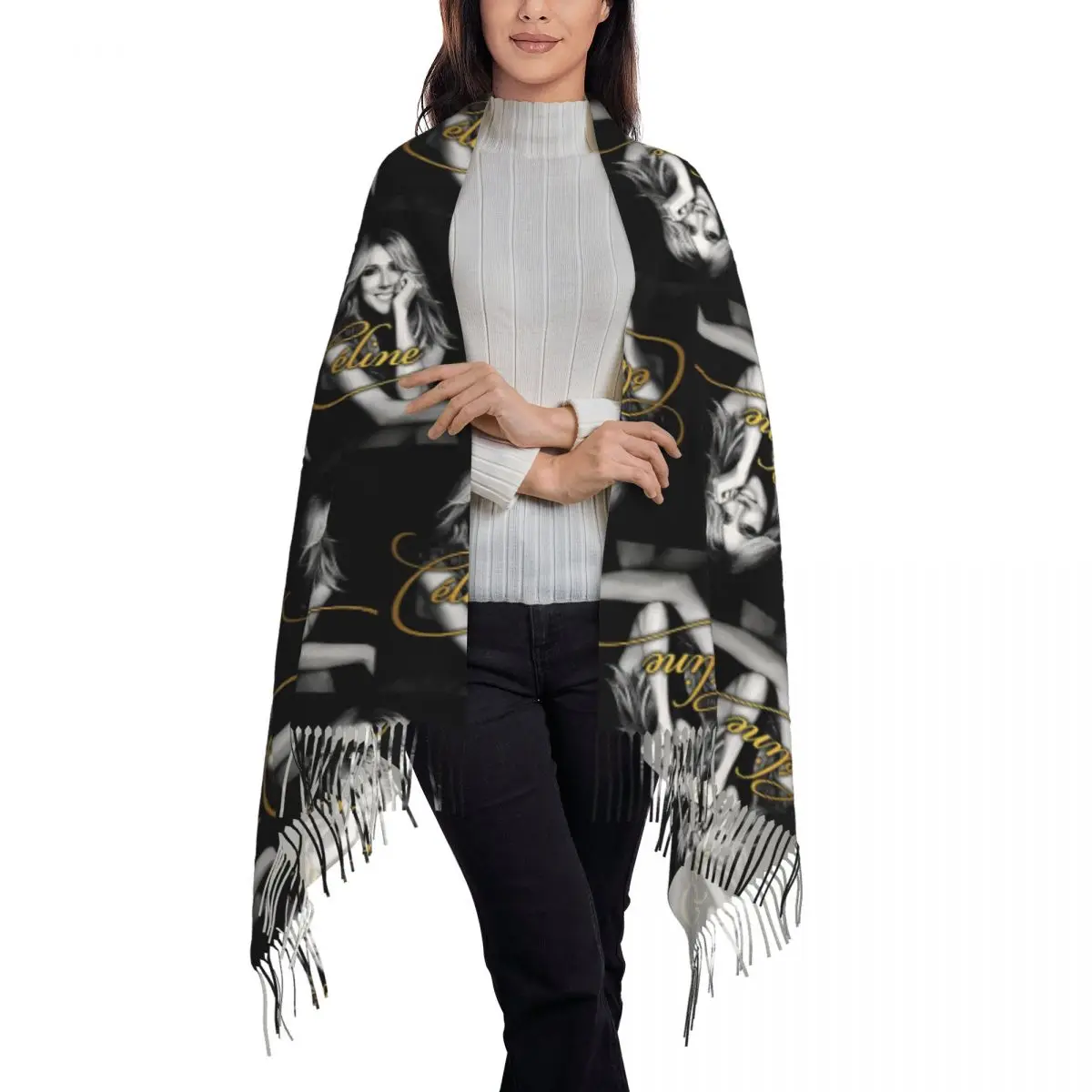 Celine Dion Scarf Tassel Scarves Women Soft Warm Shawls and Wraps Large Fall Winter Shawl Wrap