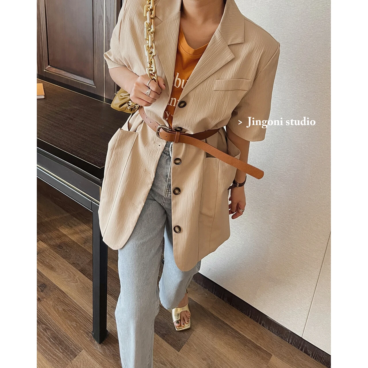 

Woman Coat Jacket Blazer 2023 Short Sleeve Chic Elegant New Luxury Summer Korean Linen Dress Suits Clothes Vintage