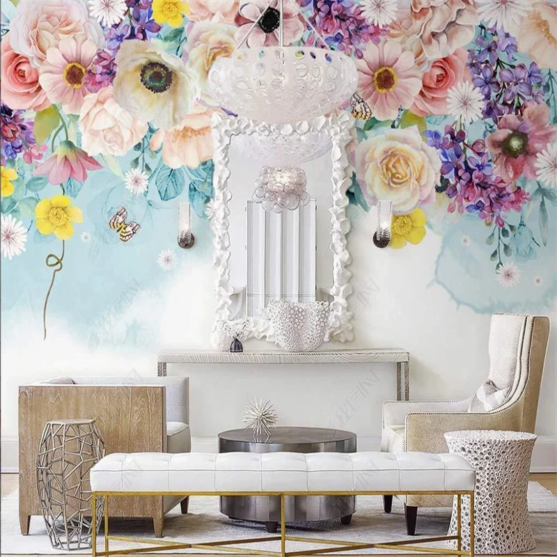 

American Pastoral Flowers Mural Wall Paper Nordic Romantic Colorful Floral Wallpapers for Living room Bedroom