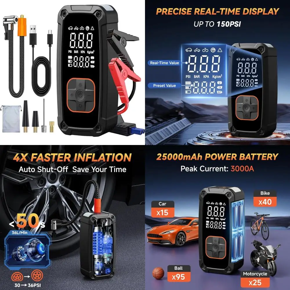 

Portable 150PSI Cordless Tire Inflator for Cars, Bikes, Motorcycles, and More with Built-in Gauge