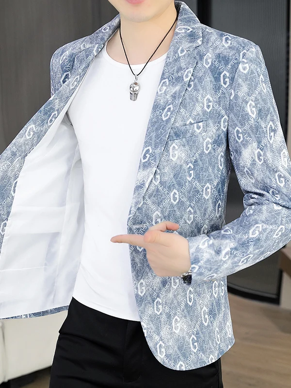 

Мужская куртка Slim Fit: модный молодежный повседневный костюм из дышащего полиэстера, стандартная версия, с пуговицами, деловой стиль