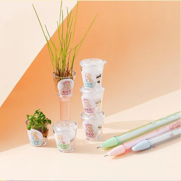 

30 pcs/lot New Grass Plant Gel Pen Cute DIY black Ink Signature Pens Promotional Gift Stationery School Supplies