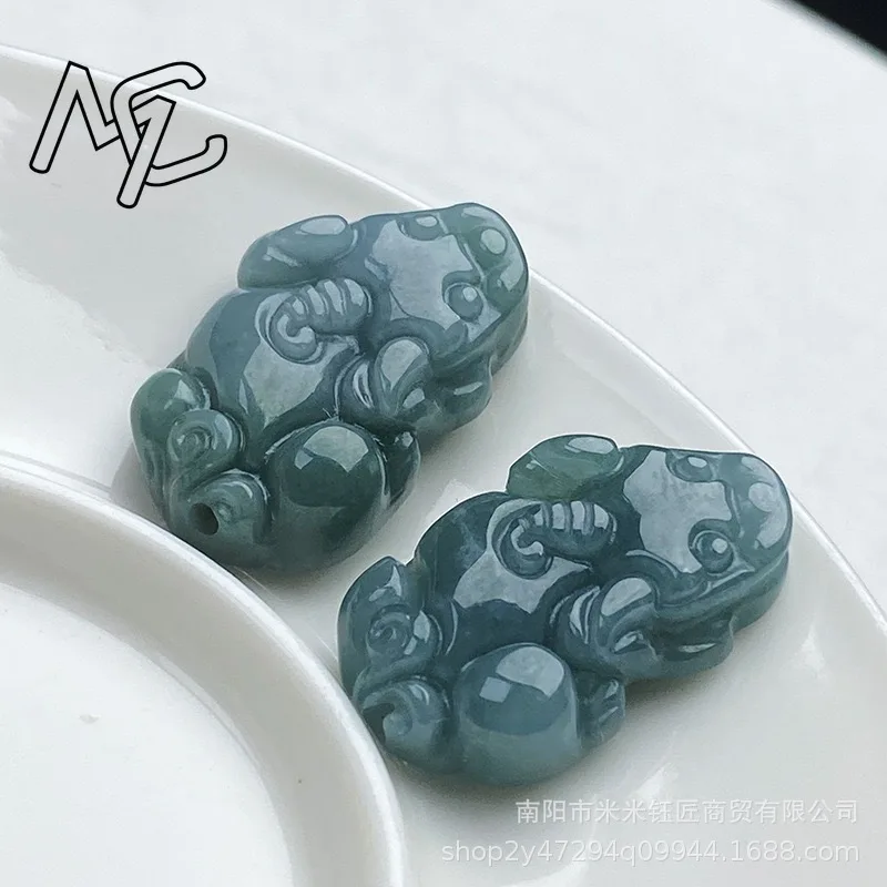 5pc Burmese Emerald Jade Blue Water Money Pixiu Pendant DIY Earrings Jadeite Amulets Fashion Natural Jewelry Gifts for Men Women - view 5