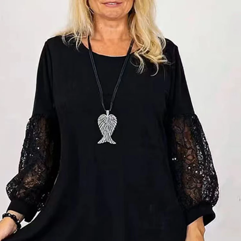 2026 primavera tripulação pescoço retalhos rendas vestido longo mulher casual solto balanço a linha vestido de festa outono manga longa oco boho vestido