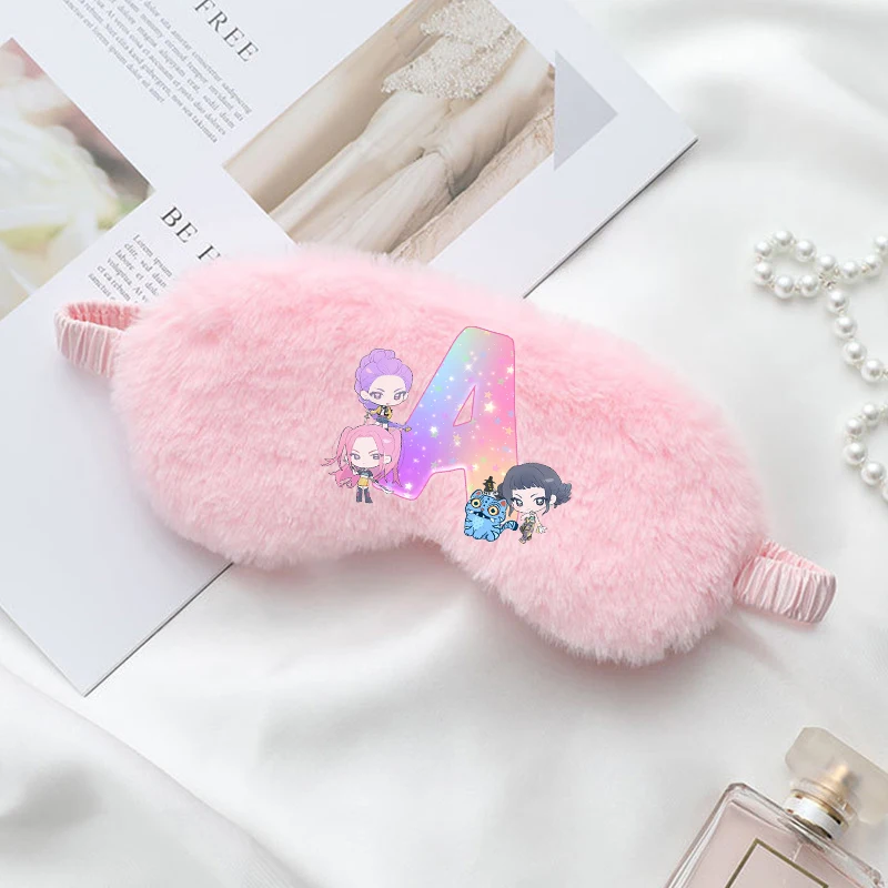 

KPop Demon Hunters A-Z letter print Sleeping Mask girls women pink Blindfold Soft Plush Eye Masks fashion comfortable Eye Cover