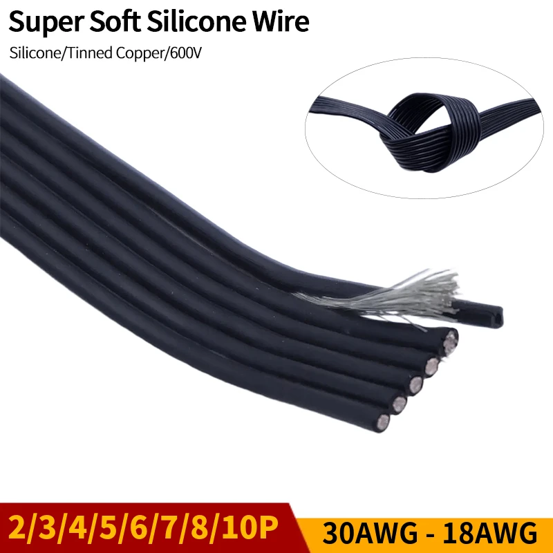 

Медный провод 30 28 24 22 18 AWG Многоядерный 2P 3P 4P 6P 8P 10P Супермягкая силиконовая резина Параллельный высокотемпературный электрический кабель