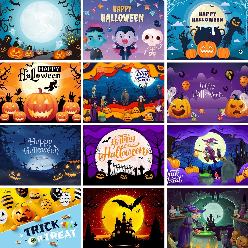 

MOON.QG Banner Pumpkin Purple Moon Photo Background Happy Halloween Backgrounds For Photographs Baby Shower Birthday Decorations