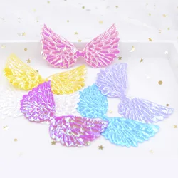 20Pcs 75*43mm Glitter AB Colors Angel Wing Appliques Double Sided Iridescent Fairy Wing Patches for Bowknot Bow Tie Ornament