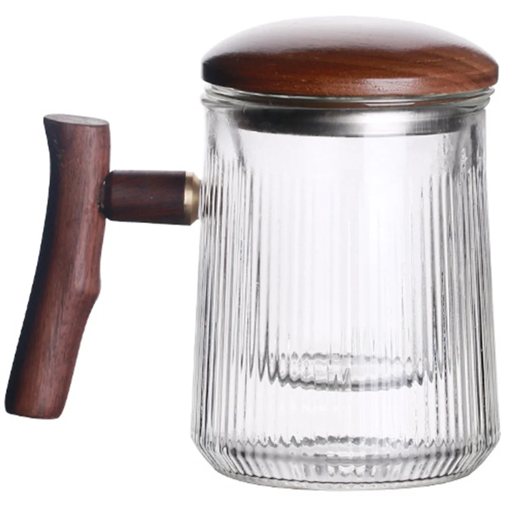 

Striped Glass Tea Cup Practical Home Cafe Office Use Infuser Lid Filter Beautiful Gift Beverage Tea Set