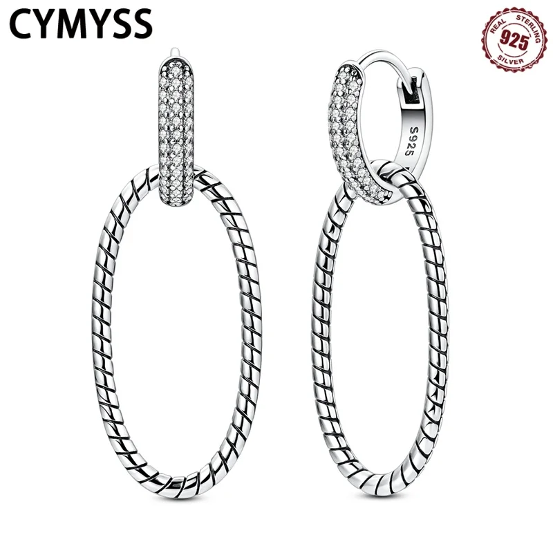 

CYMYSS 2025 New S925 Sterling Silver Oval Double Ring Snake Print Earrings Fine Jewelry Birthday Party Gift Womens Drop Earrings
