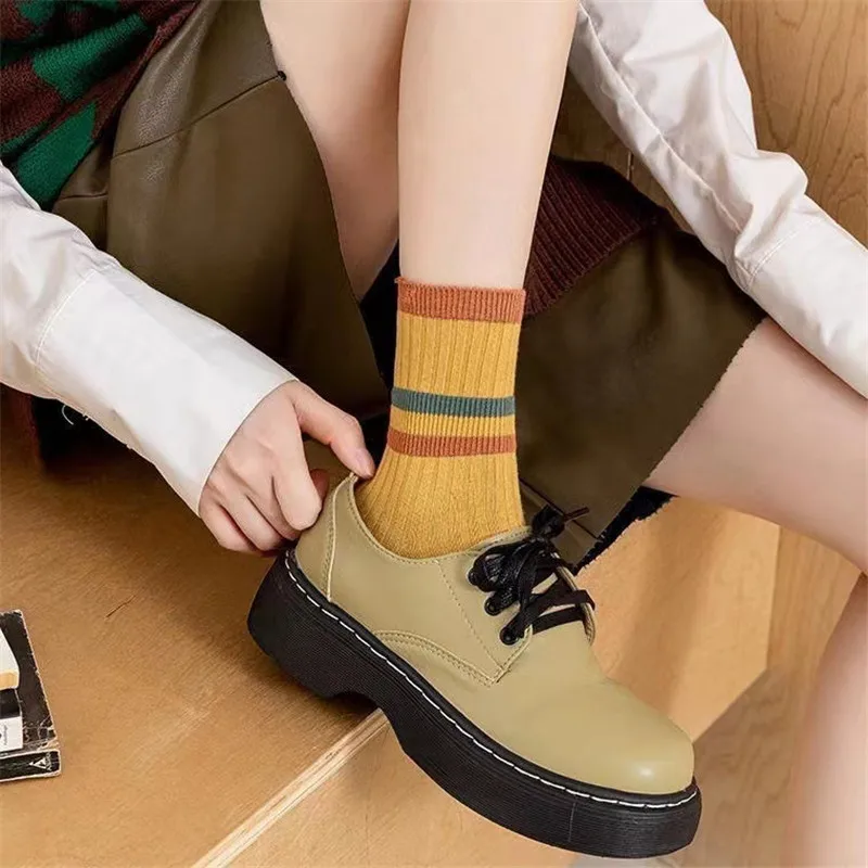 5 Pairs New Lolita Women Colorful Short Cute Socks Set Girl Autumn Winter Middle Tube Students Cotton Lady Socks For Women