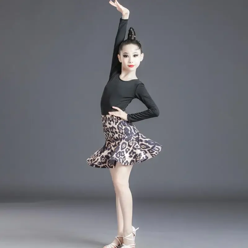ラテンダンス子供女の子プロフェッショナルパフォーマンス服ステージ衣装社交競技パーティートップまたはスカートスーツ子供用