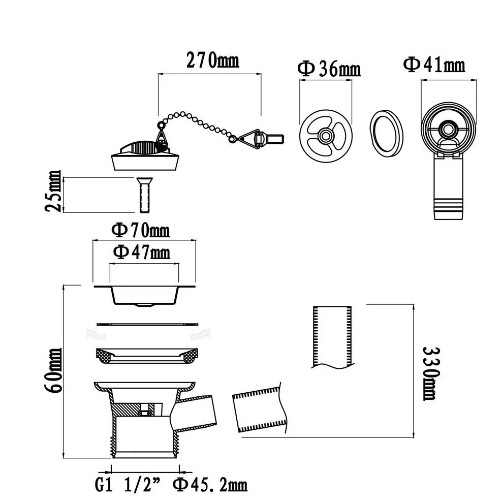 

Сливной фильтр для кухонной мойки из нержавеющей стали 70 мм с круглым переливным клапаном, цепочкой-фиксатором от потери деталей и двойным уплотнением SUS304