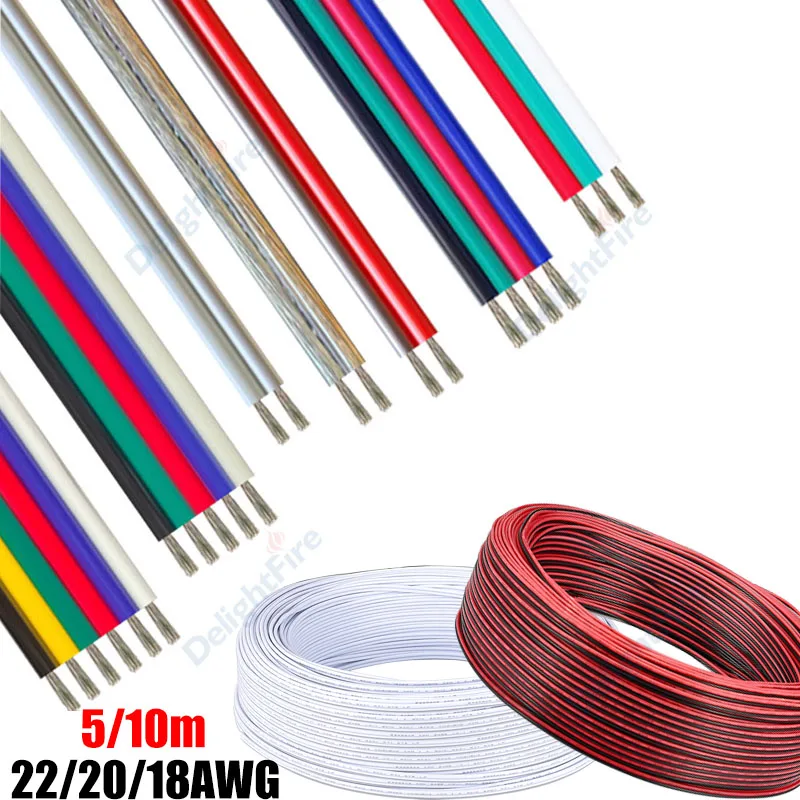 

LED Cable Electrical Wires 2/3/4/5/6Pin 22 20 18AWG Extension Wire Connector For 5050 3528 WS2812B RGB RGBW LED Strip Lights