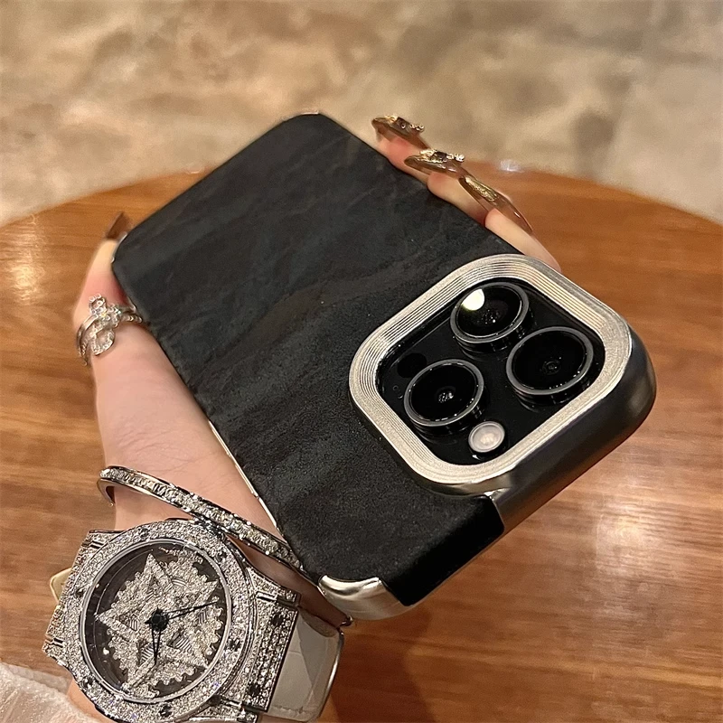 Winter Snow Mountain Velvet Pattern Silicone Case For iPhone 16 15 14 Plus 13 12 11 Pro Max Plating Shockproof Bumper Soft Cover