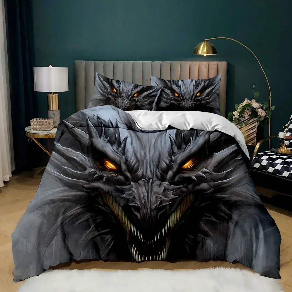 

Bedding Queen 3D Mythical Dragon Print 2/3 Piece Bed Set With 1/2 Pillow Shams Kids Cool Polyester Duvet Cover Set No Comforter