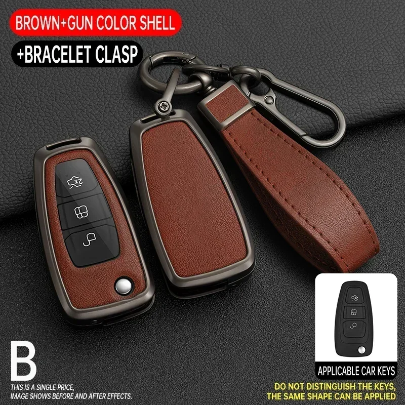 

Zinc Alloy Leather Car Key Case Cover For Ford Ranger C-Max S-Max Focus Galaxy Mondeo Transit Tourneo Auto Key Holder Keychain