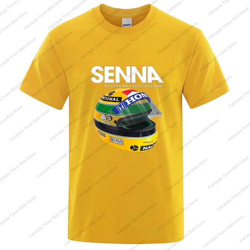 T-Shirt estiva da uomo in cotone Ayrton Senna Helmet Tee Tops abbigliamento 1 Race Car Man girocollo manica corta popolare T-Shirt per bambini/adulti