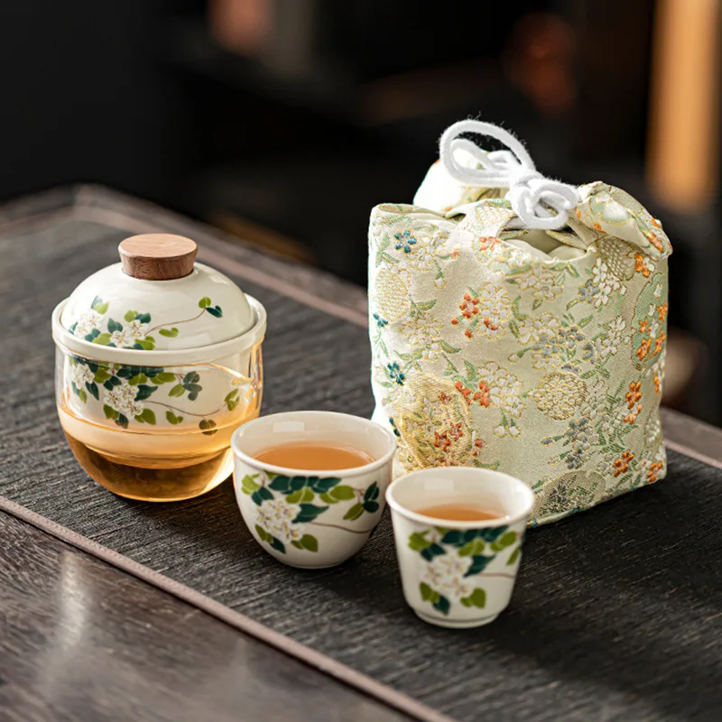 

Grass Ash Chinese Style Travel Tea Set Portable Quick Cup Glass Ceramic One Pot Two Cups Coffee Cup Kung Fu Tea Set