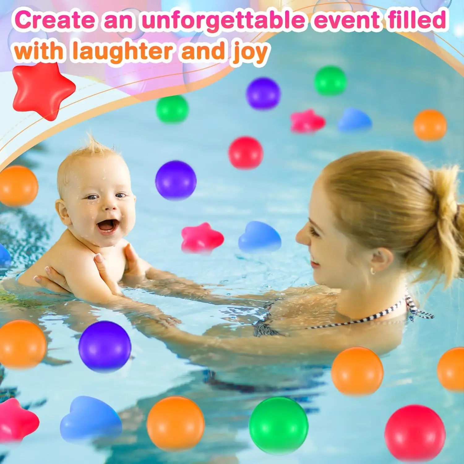 100 piezas de bolas para niños, bolas de plástico con forma de corazón y estrella para parque infantil, juguete de juego de 2,17 pulgadas para piscina inflable de túnel para gatear Bi