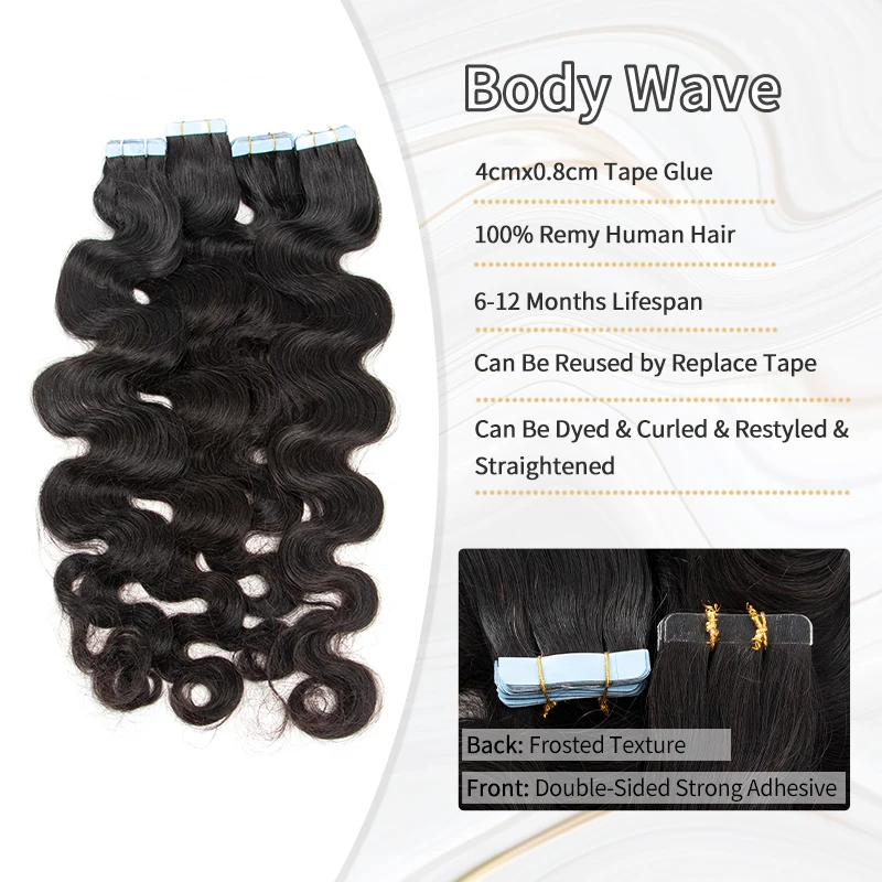 Body Wave Tape In Extensions Human Hair Remy Skin Weft Tape in Hair Extensions Natural Hair Weavy 12-26 Inch Tape On Hair