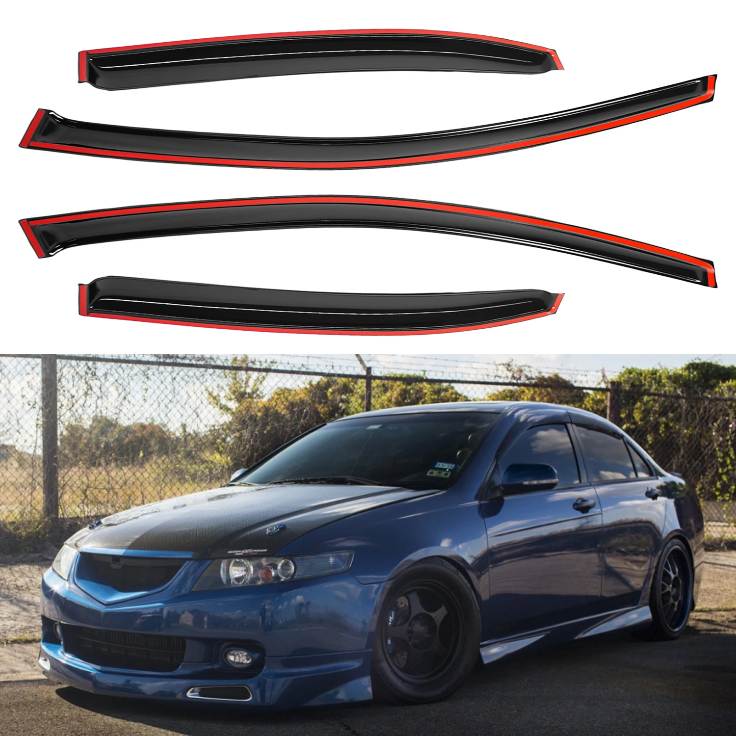 

For Acura TSX 4-Door Sedan 2004-2008 Tinted Window Visors Rain Guards 4pcs Set Exterior Mount Without Drain Channel 1.5MM Thickness