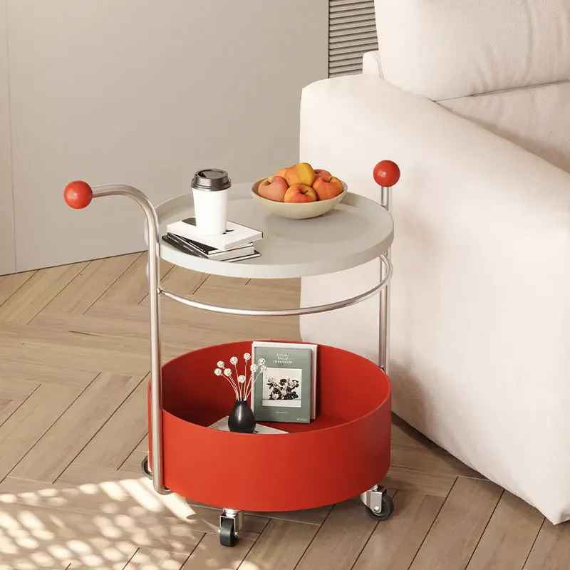 Fashion Color Mobile Side Table Light Luxury High Sense Sofa Table Creative Living Room Furniture Cart Snack Storage Unit