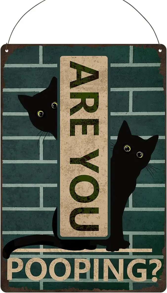 Kercan Funny Bathroom Sgn, Черный кот - это дефлекция? Металлические Tn Sgns Sutable для ванной комнаты, Толет, домашний декор стен, (8 x 12