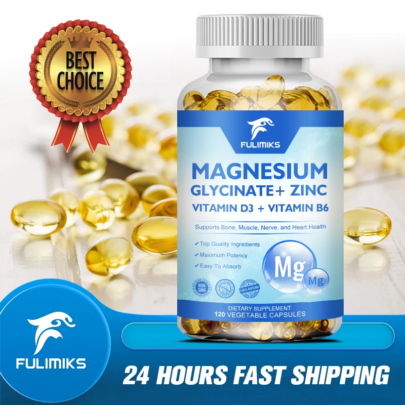 Magnesium Zinc & Vitamin D3 Capsules Supports Muscle, Joint, and Heart Health Maximum Absorption Magnesium Glycinate Supplement