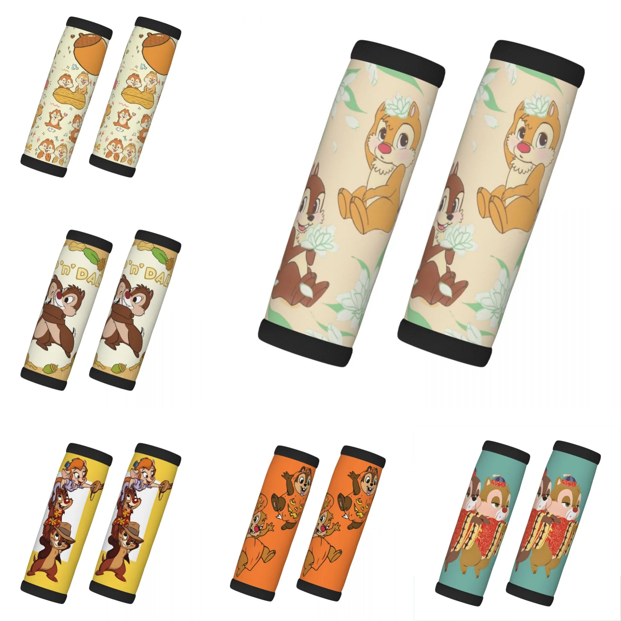 

Custom Cartoon Chip And Dale 2 Pcs Luggage Handle Wrap Soft Grip Handle Cover Comfortable Neoprene Suitcase Identifier Travel