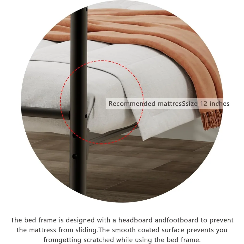 Sturdy Metal Twin Bed Frame with Headboard, Steel Slat Support, No Box Spring Needed, Easy Assembly, Black Finish