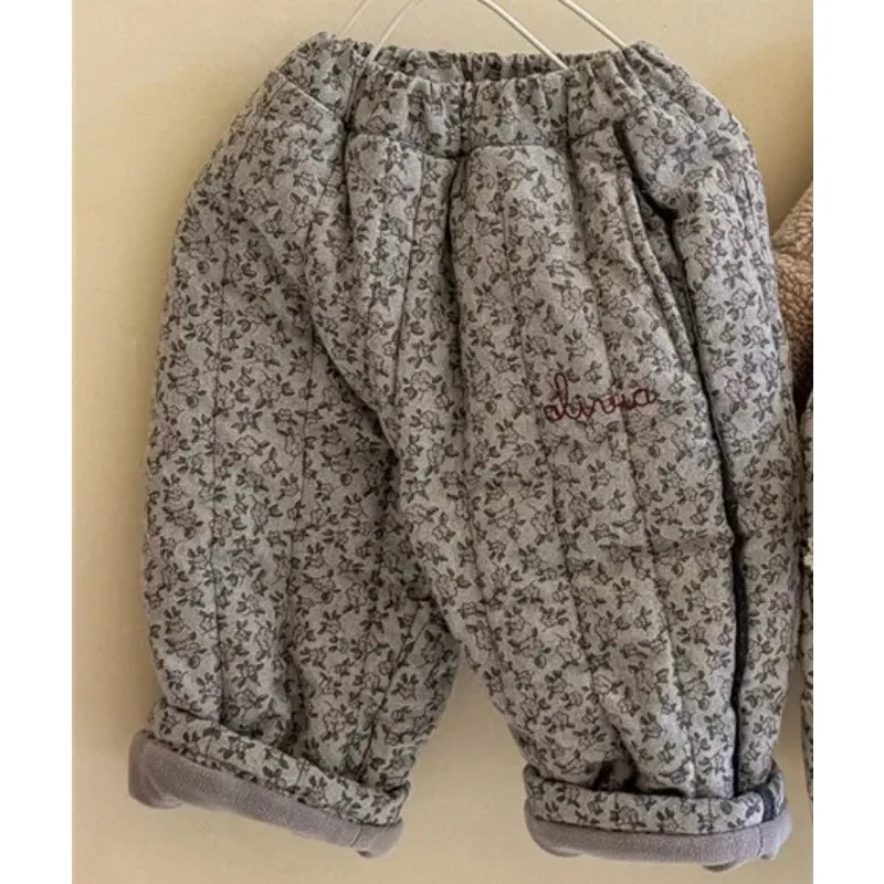 جديد شتاء 2025 سراويل سميكة مطرزة مطبوعة للأطفال على الطراز الكوري سراويل مبطنة بالقطن دافئة غير رسمية للفتيات الصغيرات #4