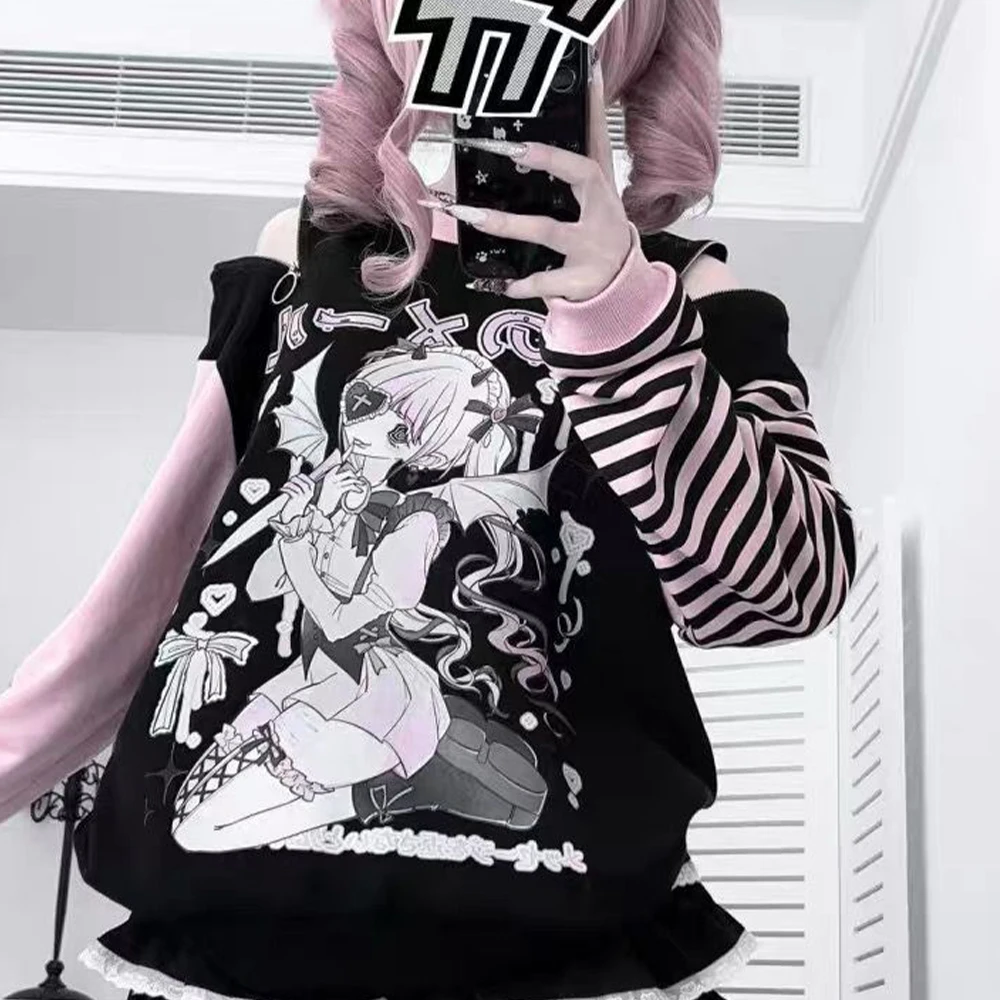 

Harajuku Kawaii Sportswear Women's Outerwear Subculture Pullover Long Sleeved T-Shirt Women's Casual Y2K Clothing Korea New Item