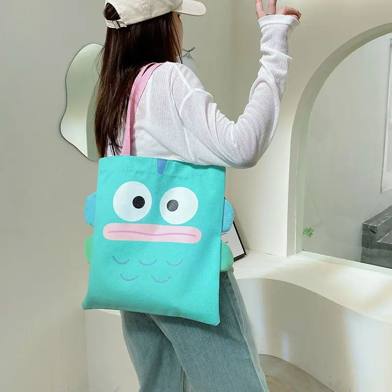 Miniso Hangyodon Handbag Anime Cartoon Large Capacity Printed Plush Shoulder Bag Embroidered Travel Canvas Tote Shopping Bag