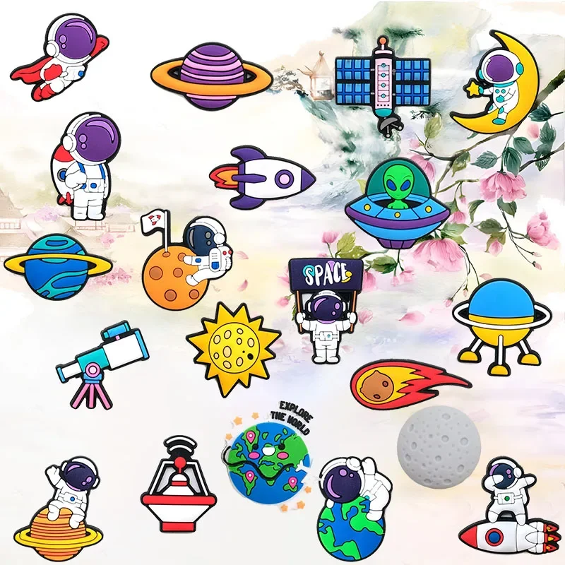 รองเท้า Charms สําหรับ Crocs อุปกรณ์เสริม Space Aliens รองเท้า Charm สําหรับ Croc ตกแต่ง Pins ผู้ชายอุปกรณ์เสริมกางเกงยีนส์ผู้หญิง Clogs คลิป