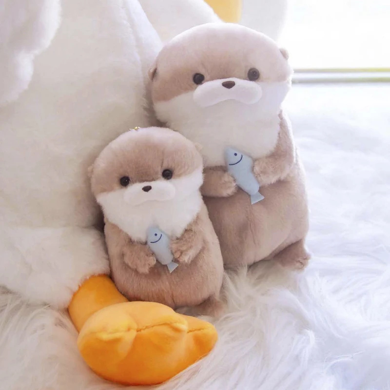 11cm Charming Otter Fish Plush Toys Keyrings Hanging Pendant Props for School Bag Key Wallet Doll Stuffed Toy Kid Birthday Gifts