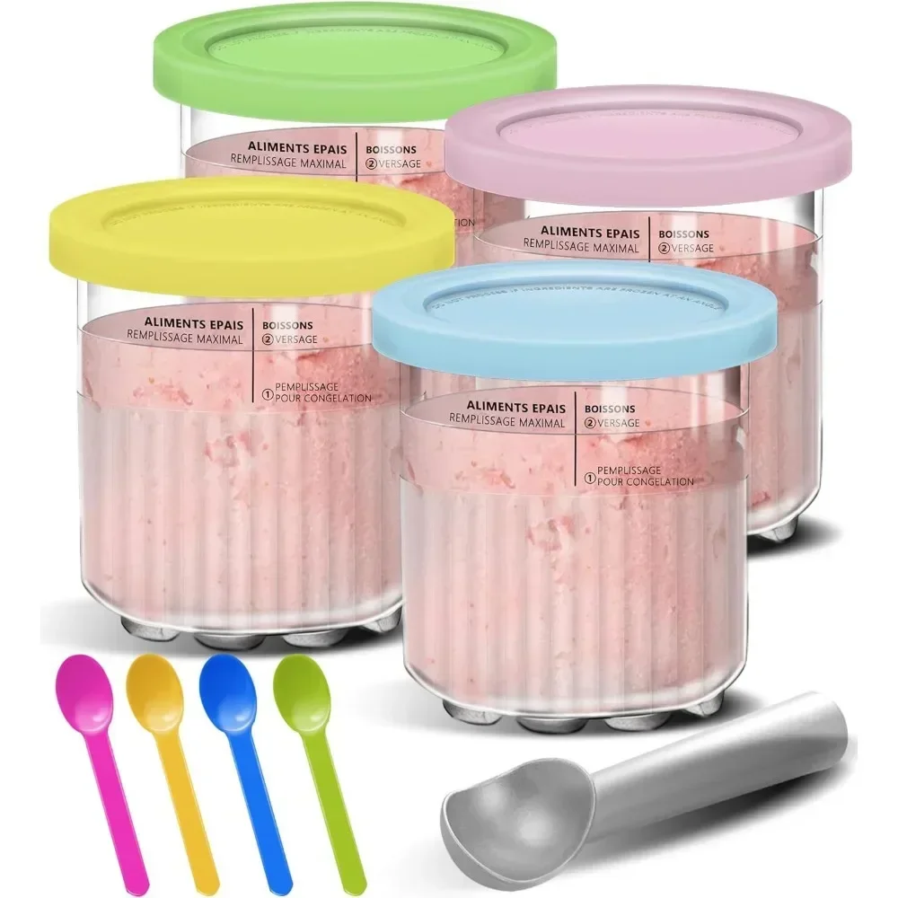 

4 Pcs Set Ice Cream Cup Wave Pattern Storage Jar with Sealing Lids Suitable For NC500/NC501 Series